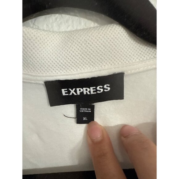 Mens White Express Polo Shirt XL With Contrast Trim & Quarter-Zip Collar - Picture 4 of 6
